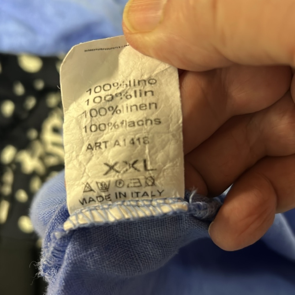 Brin D’ete Women's 100% Linen Top Periwinkle Blue XXL 3/4 Bell Sleeves Pockets - Picture 10 of 10